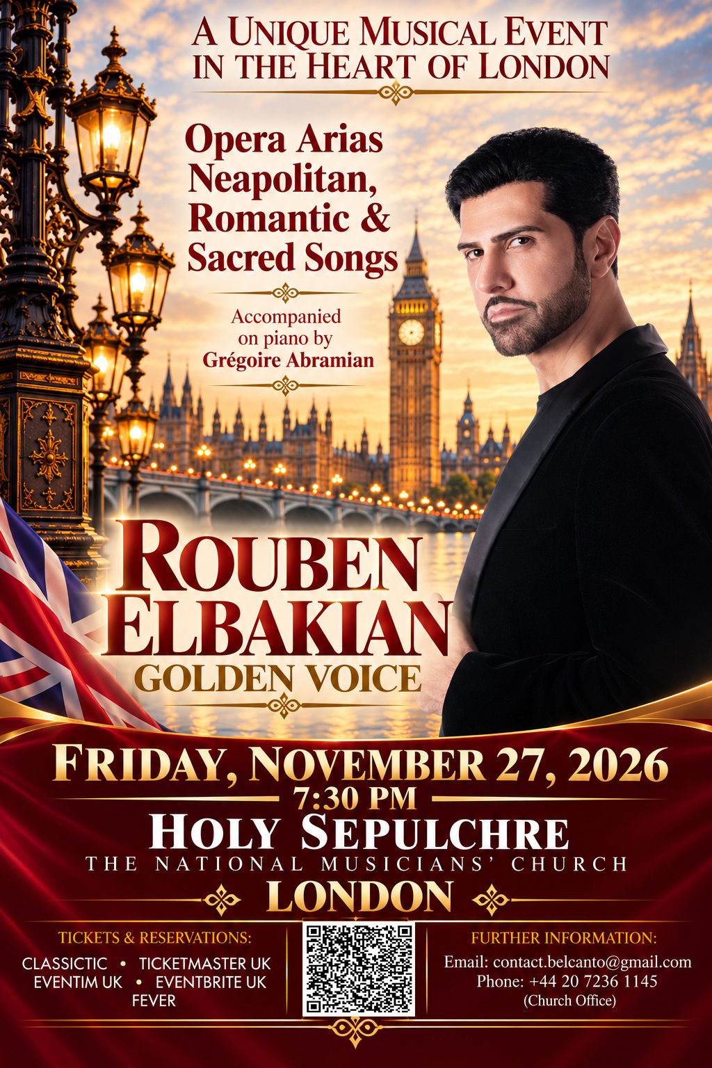 Rouben Elbakian, Golden Voice. Concert le 27 novembre 2026 a 19 h 30, Holy Sepulchre, Londres.